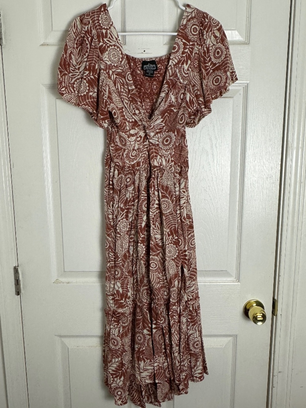 Angie Orange Print Boho High Low Midi Dress Women Size S Western Flowy Summer